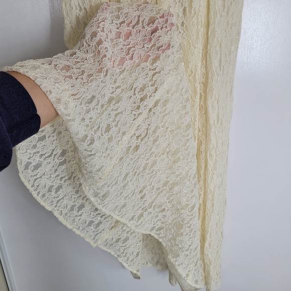 Vtg Cream Lace Midi Dress Cottagecore Boho Short Sleeve Romantic Wedding Size 10 - Picture 14 of 17